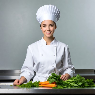 Young chef prepares fresh vegetables