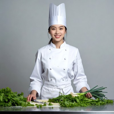 Chef preparing fresh vegetables in kitchen