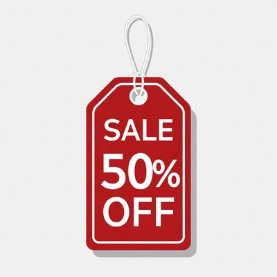 Red tag showing fifty percent off sale