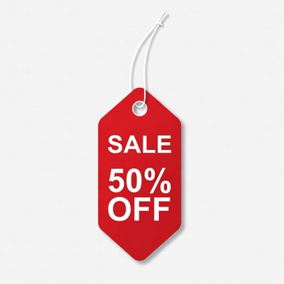 Sale tag with discount offer details