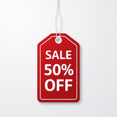 Discount tag showing fifty percent off