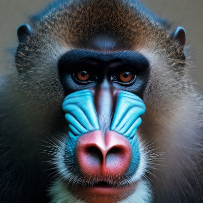 Baboon with colorful face features