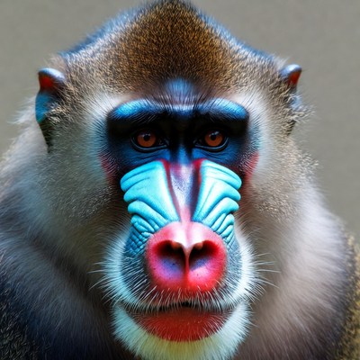 Mandrill close-up in nature setting