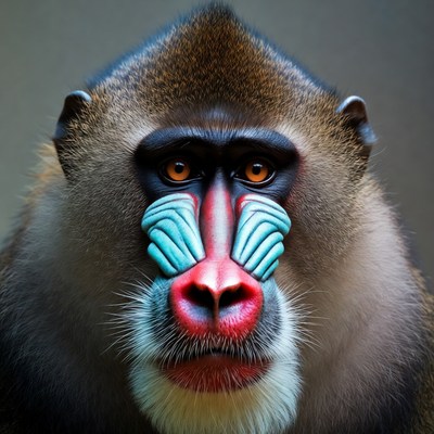 Baboon with colorful face markings