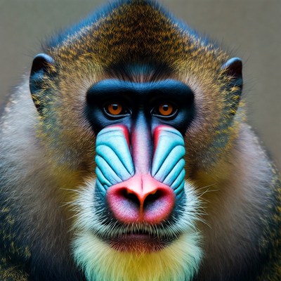 Colorful baboon in close-up view