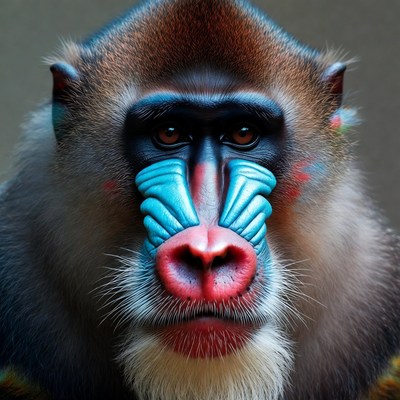 Baboon with colorful face markings