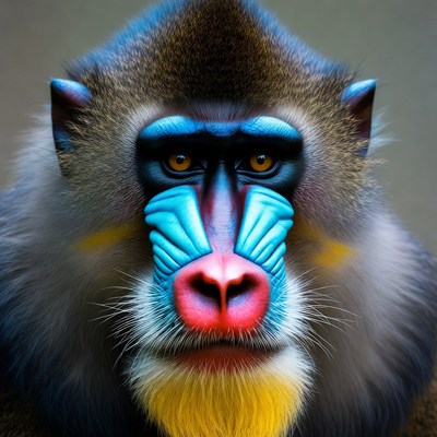 Baboon with colorful face markings