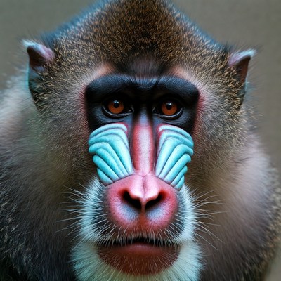 Baboon with colorful face markings