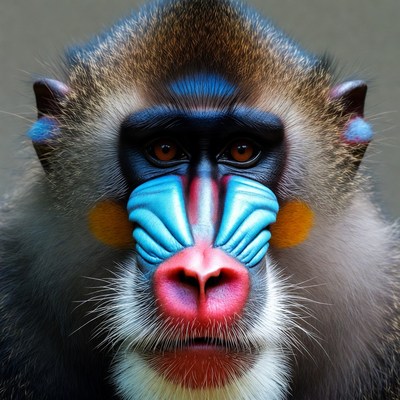 Mandrill with bright facial colors