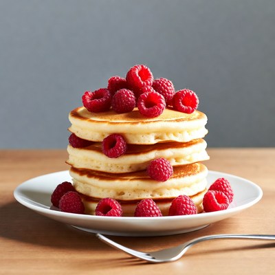 Stack of pancakes with raspberries