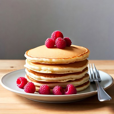 Delicious pancakes with fresh raspberries