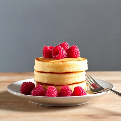 Pancakes served with fresh raspberries