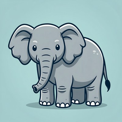 Cute cartoon elephant standing on plain background