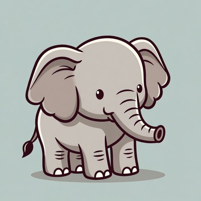 Cute elephant stands on gray background