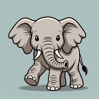 Funny cartoon elephant walking forward