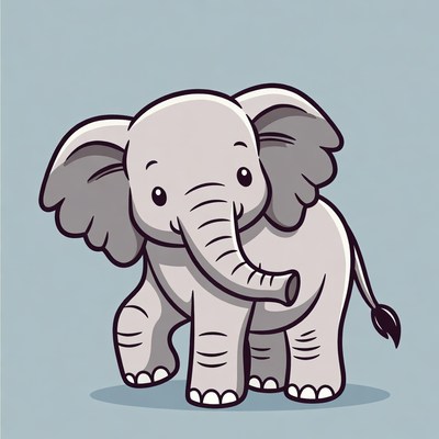 Cartoon elephant standing on plain background