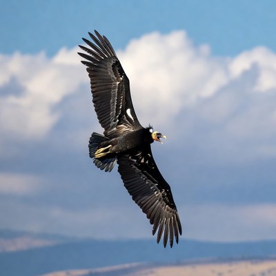 Large bird flying in blue sky