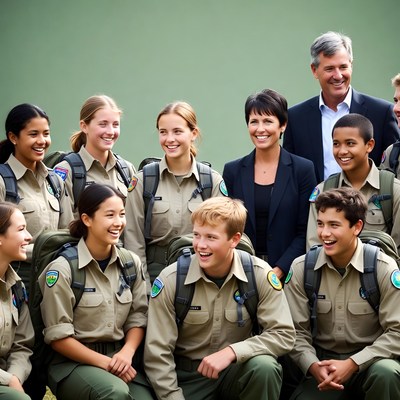 Group of students with park staff
