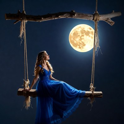 Woman on swing under moonlight