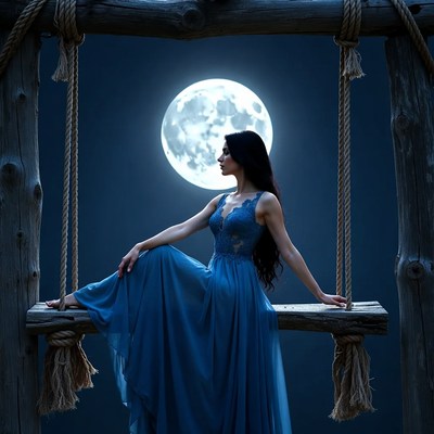 Woman on a swing under the moonlight