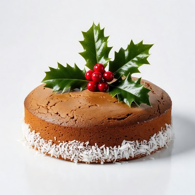 Festive cake with holly decoration