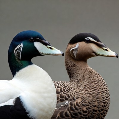 Ducks side by side in close view