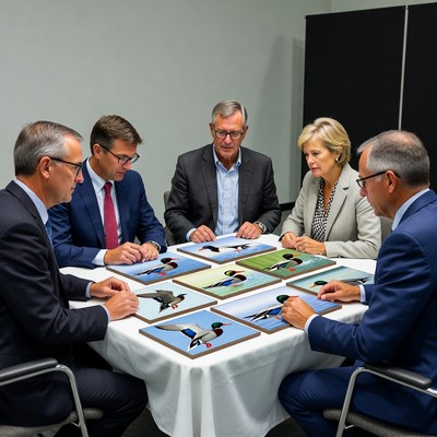 Group discusses bird photos at meeting