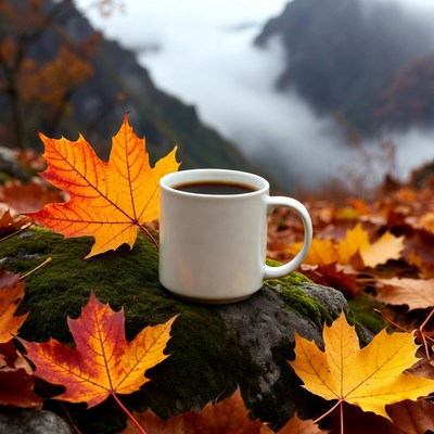 Coffee by autumn leaves