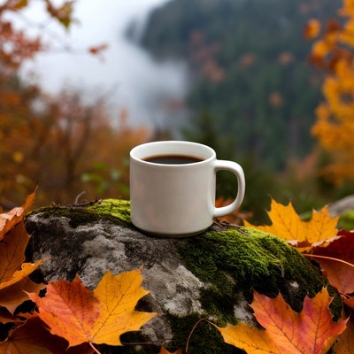 Coffee on a rock in autumn