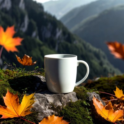 Coffee cup in autumn landscape