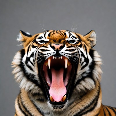 Tiger yawning in studio setting