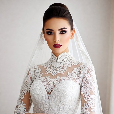 Bridal portrait in elegant wedding dress