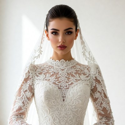 Bride in wedding dress with veil