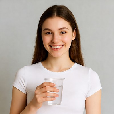 Woman holding a glass of water