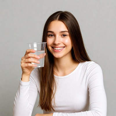 Smiling woman holding a glass of water