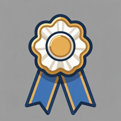 Recognition award with blue ribbons