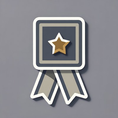 Badge with star and ribbons design