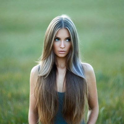 Woman with long hair outdoors