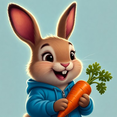 Happy rabbit holding a carrot