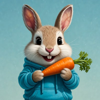 Rabbit holding carrot in sweater