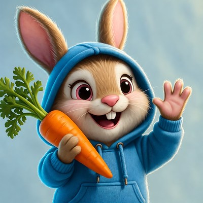 Cartoon rabbit holding a carrot