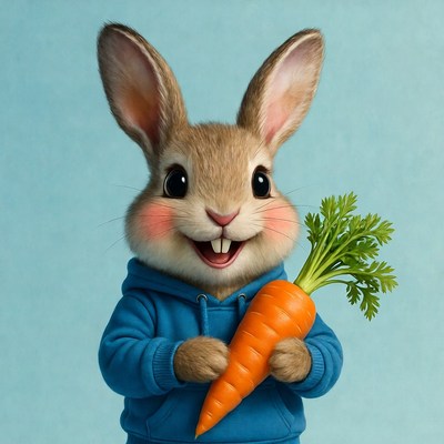 Cute rabbit holding a carrot