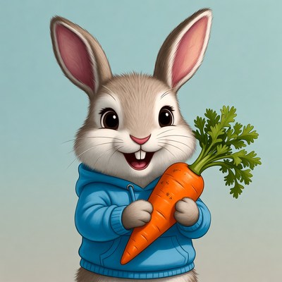 Happy rabbit holding a carrot