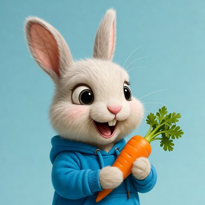 Happy rabbit holding carrot