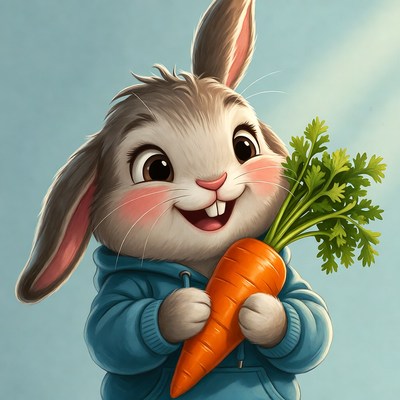 Happy rabbit holding carrot