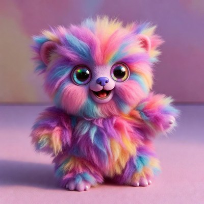 Colorful furry toy with big eyes