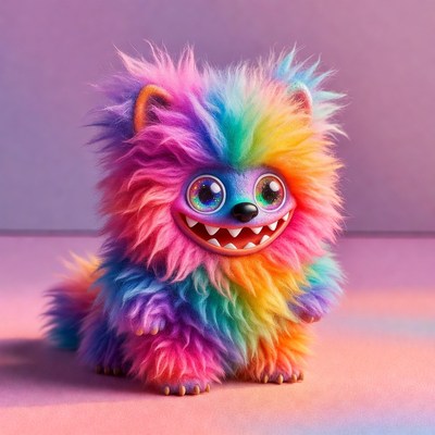Colorful furry creature standing on a surface