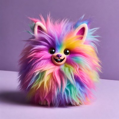 Colorful fluffy toy with a happy face