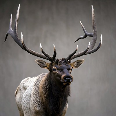 Deer with large antlers in studio setting