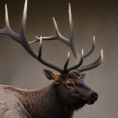 Elk with large antlers in close-up